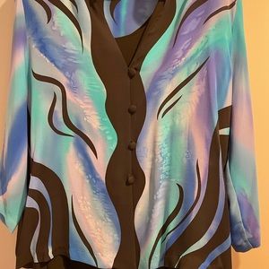 Beautiful Colorful 100% Silk Flowing Jacket & Black Sleeveless Maxi Dress $39